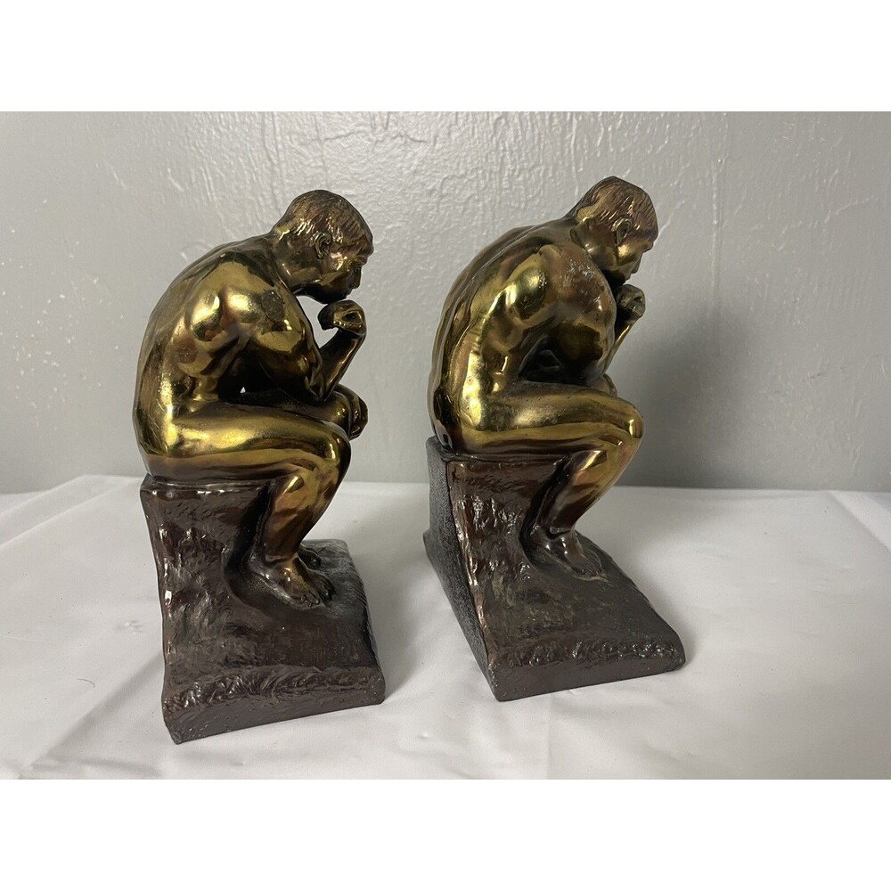 Vintage Art Thinking Man Bookends The Thinker Aguste Rodin Style Philosophy - Picture 10 of 16